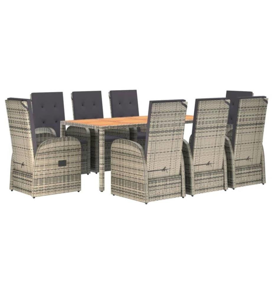 Ensemble de salle à manger de jardin 9 pcs avec coussins Gris