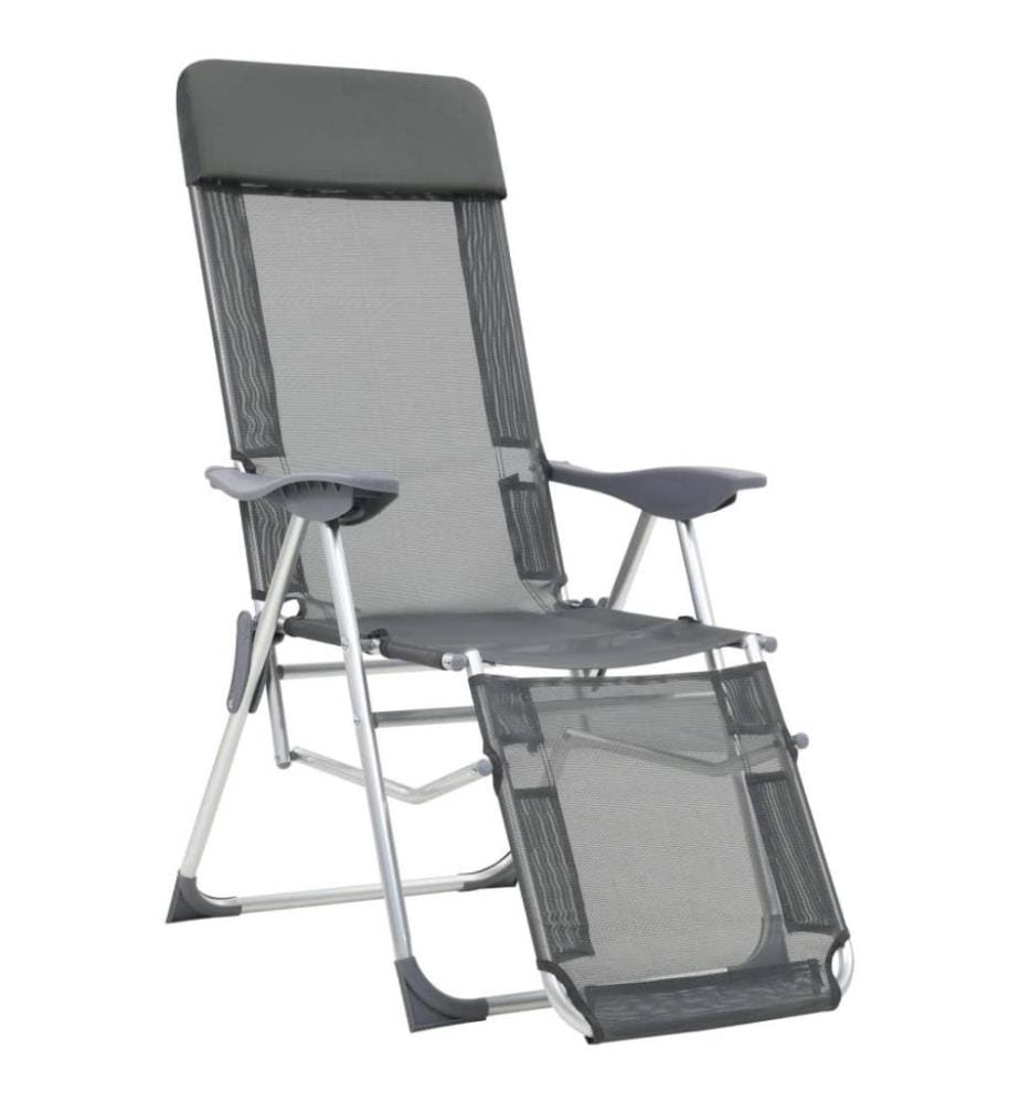 Chaises de camping pliantes et repose-pied 2 pcs gris textilène