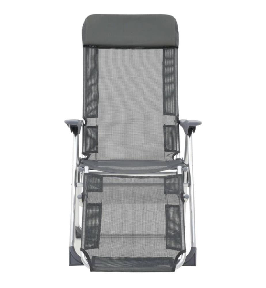 Chaises de camping pliantes et repose-pied 2 pcs gris textilène