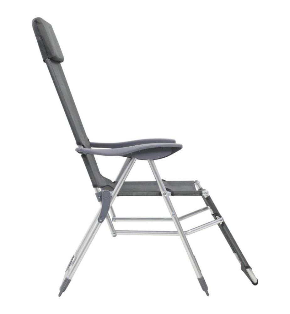 Chaises de camping pliantes et repose-pied 2 pcs gris textilène