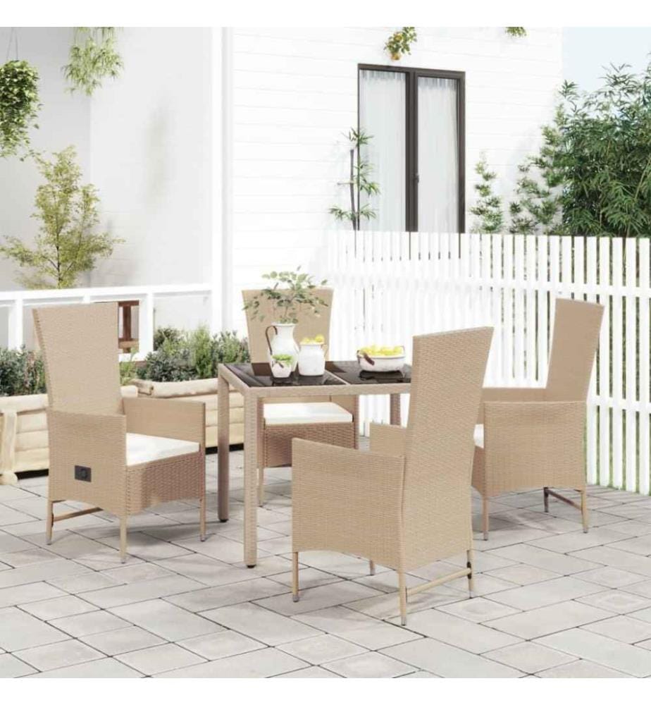 5-tlg. Garten-Essgruppe mit Kissen Beige Poly Rattan