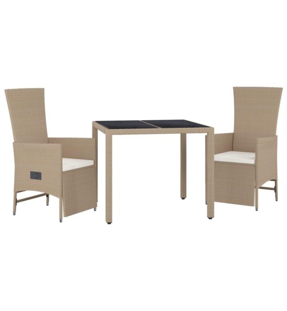 Ensemble à dîner de jardin avec coussins 3 pcs Beige poly rotin
