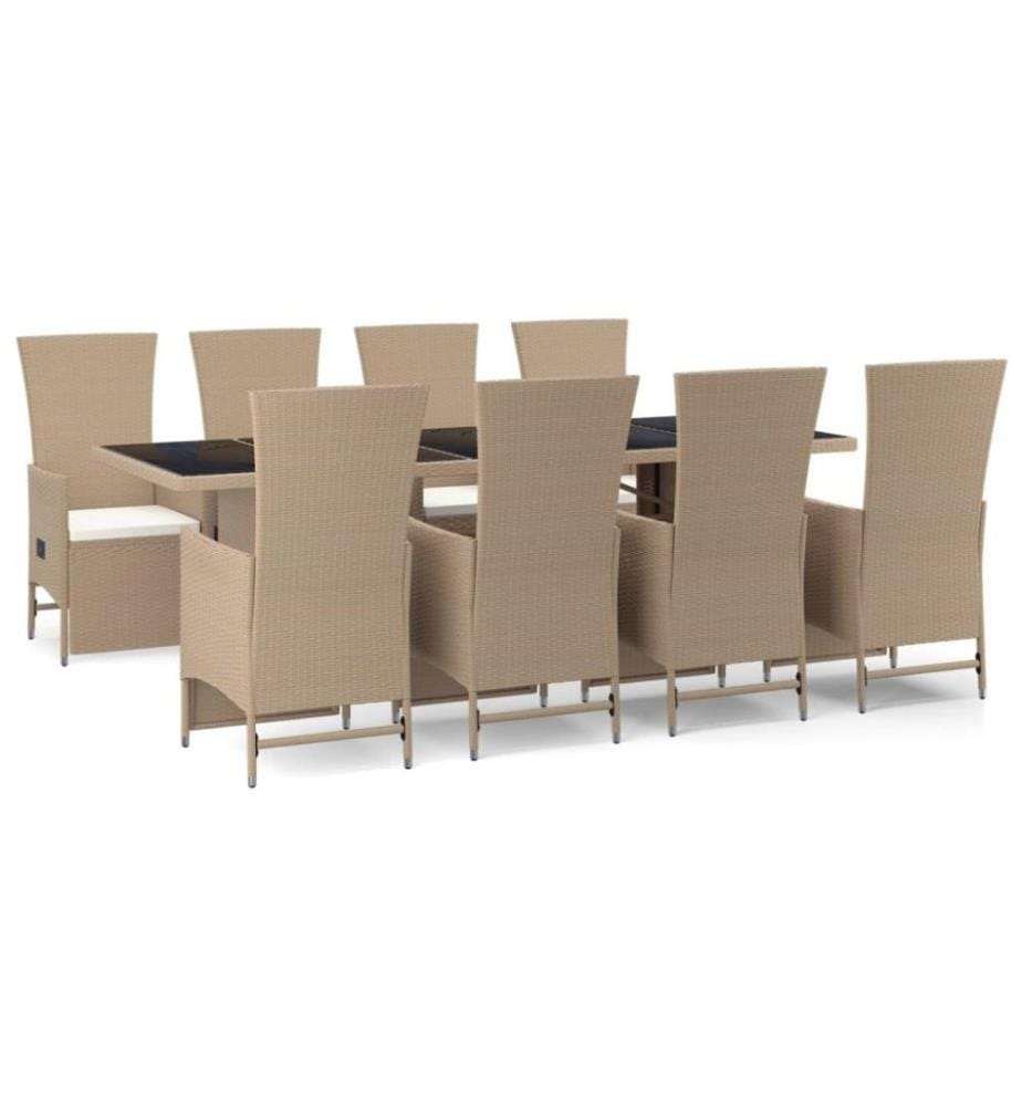 Meubles à dîner de jardin et coussins 9 pcs beige Poly rotin