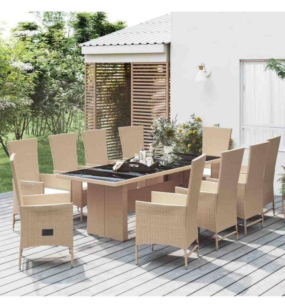 11-tlg. Garten-Essgruppe mit Kissen Beige Poly Rattan
