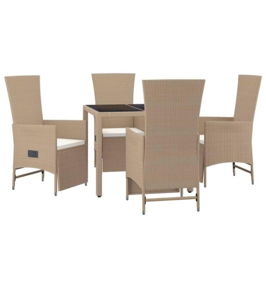 Ensemble à dîner de jardin avec coussins 5 pcs Beige poly rotin