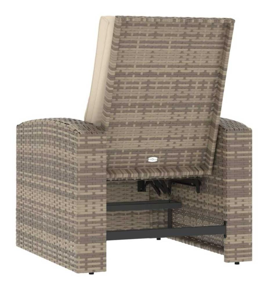 Gartensessel Verstellbar mit Kissen Hellbraun Poly Rattan
