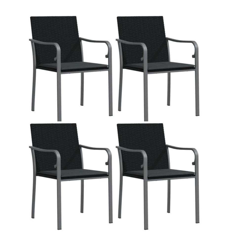 Chaises de jardin avec coussins lot de 4 noir 56x59x84 cm rotin