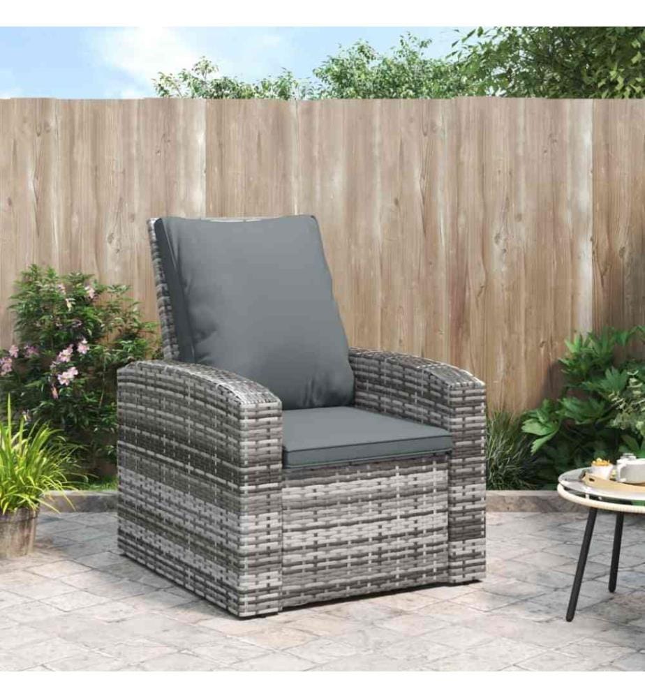 Gartensessel Verstellbar mit Kissen Grau Poly Rattan