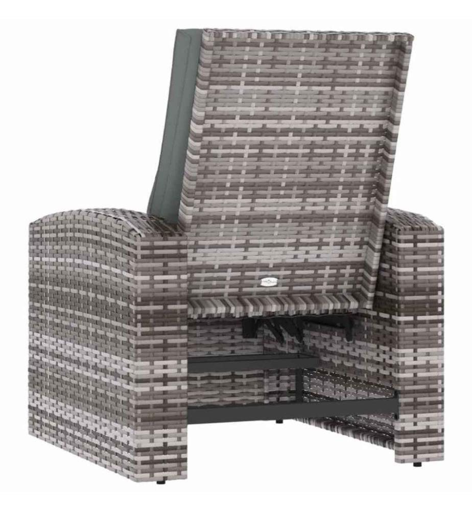 Gartensessel Verstellbar mit Kissen Grau Poly Rattan