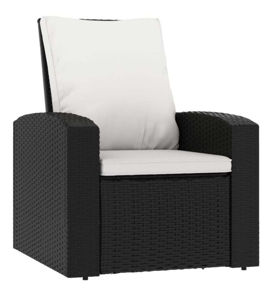 Gartensessel Verstellbar mit Kissen Schwarz Poly Rattan