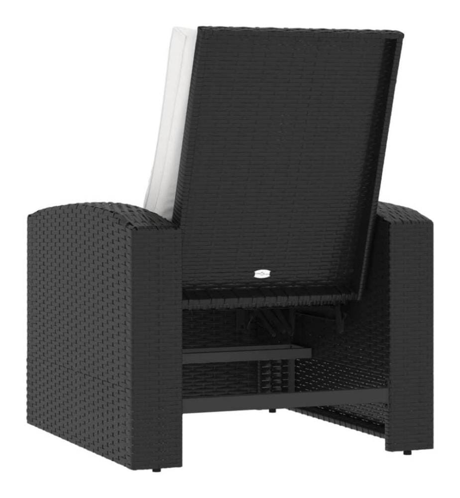 Gartensessel Verstellbar mit Kissen Schwarz Poly Rattan