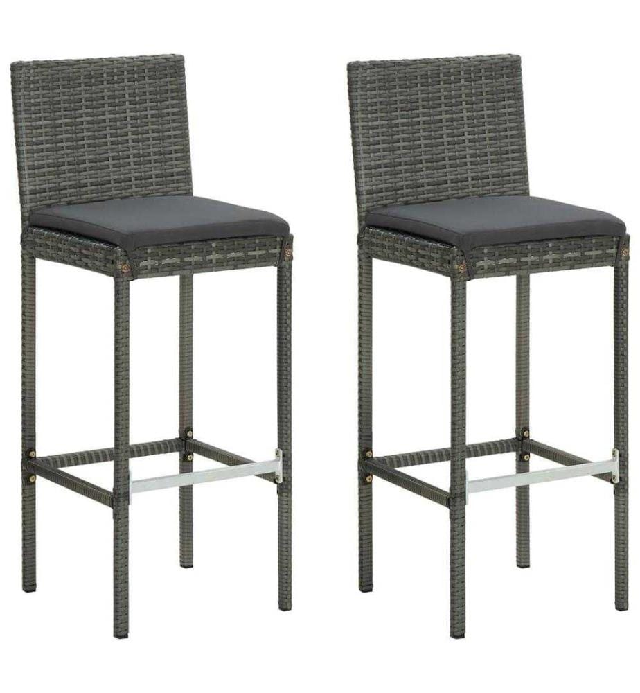 Garten-Barhocker mit Kissen 2 Stk. Grau Poly Rattan