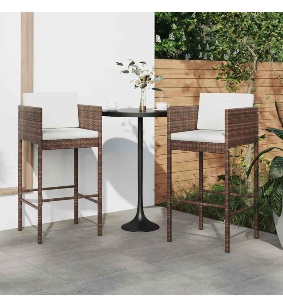 Barhocker 2 Stk. mit Kissen Braun Poly Rattan