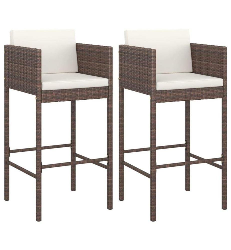 Tabourets de bar lot de 2 avec coussins marron résine tressée