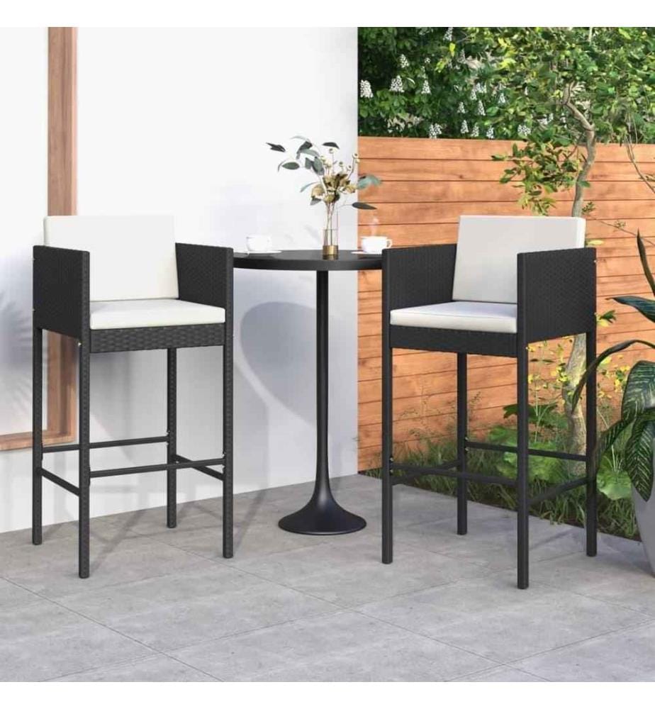 Barhocker 2 Stk. mit Kissen Schwarz Poly Rattan