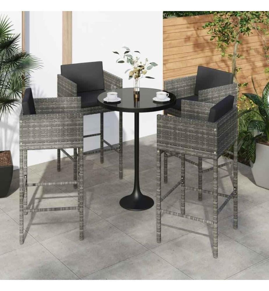 Barhocker 4 Stk. mit Kissen Grau Poly Rattan