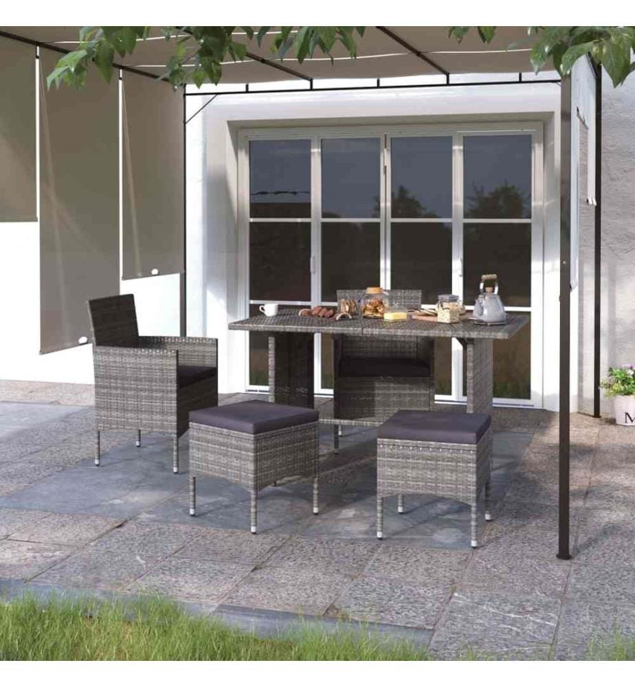 4-tlg. Gartenstuhl und Hocker Set Poly Rattan Grau