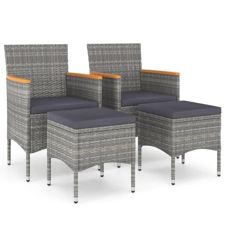 4-tlg. Gartenstuhl und Hocker Set Poly Rattan Grau