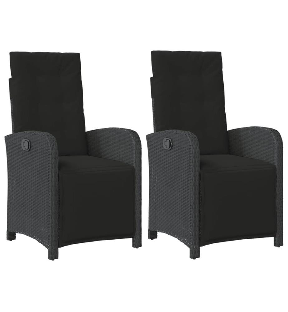 Gartensessel mit Fussteil 2 Stk. Verstellbar Schwarz Poly Rattan