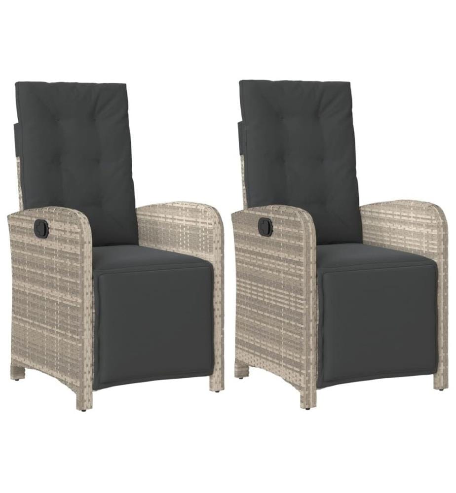 Gartensessel mit Fussteil 2Stk. Verstellbar Hellgrau Poly Rattan