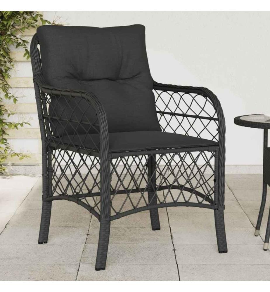 Gartenstühle mit Kissen 2 Stk. Schwarz Poly Rattan