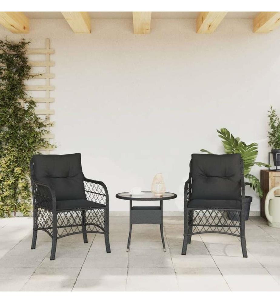 Gartenstühle mit Kissen 2 Stk. Schwarz Poly Rattan