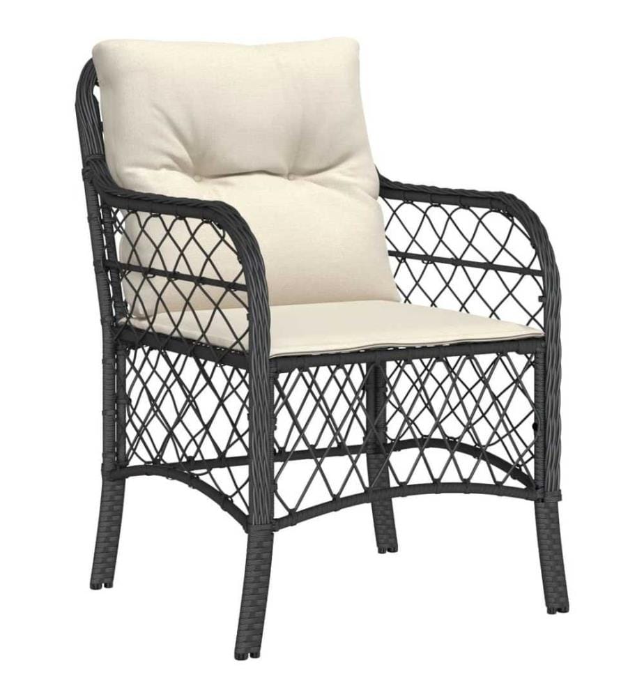Chaises de jardin avec coussins 2 pcs noir résine tressée