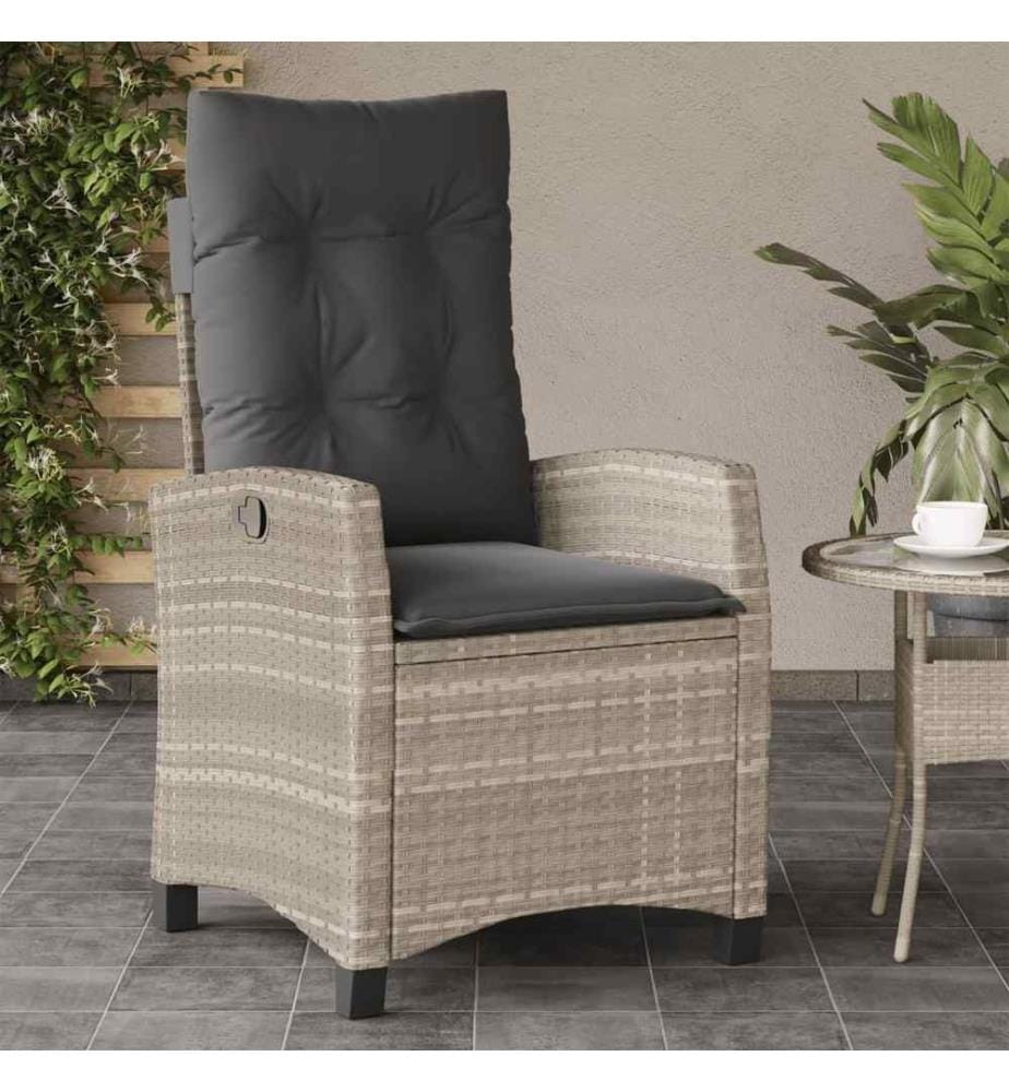 Gartensessel mit Kissen Verstellbar Hellgrau Poly Rattan