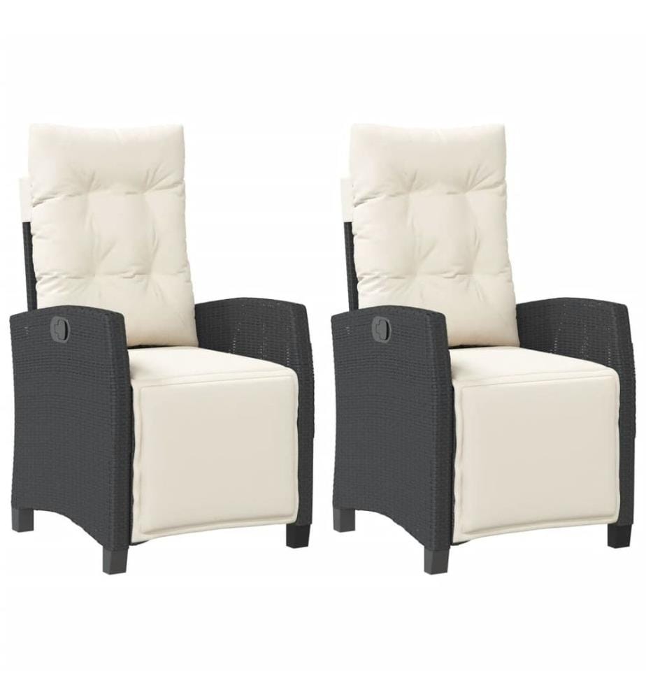 Gartensessel mit Fussteil 2 Stk. Verstellbar Schwarz Poly Rattan