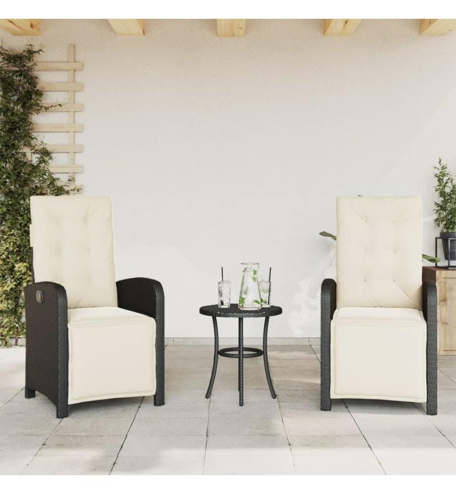 Gartensessel mit Fussteil 2 Stk. Verstellbar Schwarz Poly Rattan