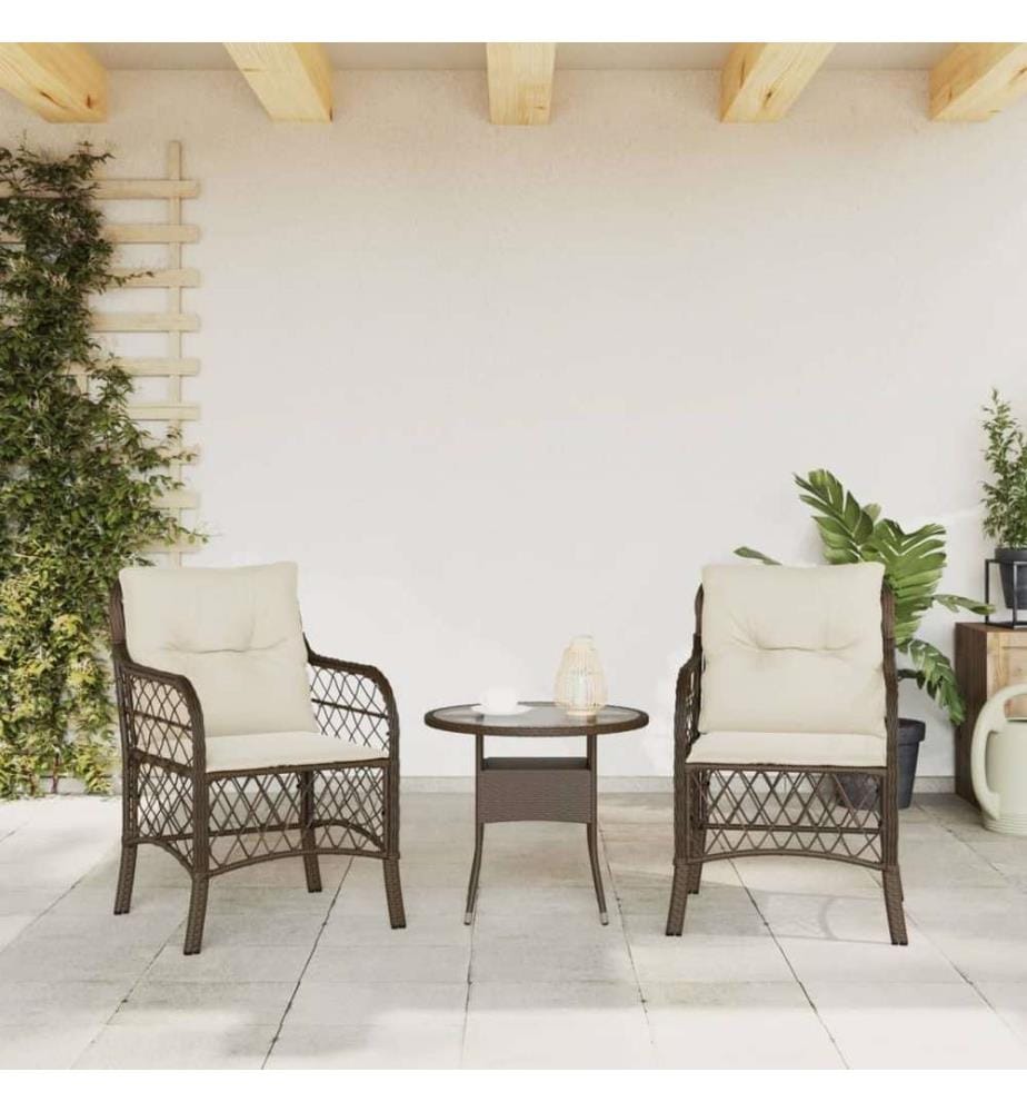 Chaises de jardin avec coussins lot de 2 marron résine tressée
