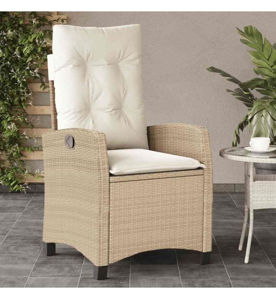 Gartensessel mit Kissen Verstellbar Beige Poly Rattan