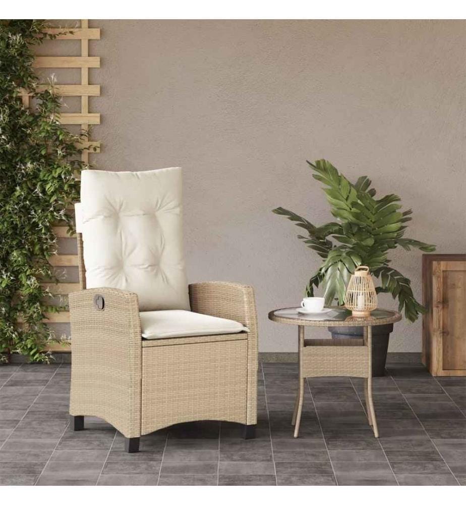 Gartensessel mit Kissen Verstellbar Beige Poly Rattan