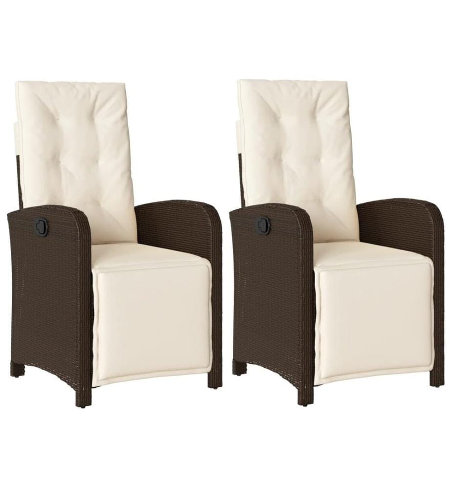 Gartensessel mit Fussteil 2 Stk. Verstellbar Braun Poly Rattan