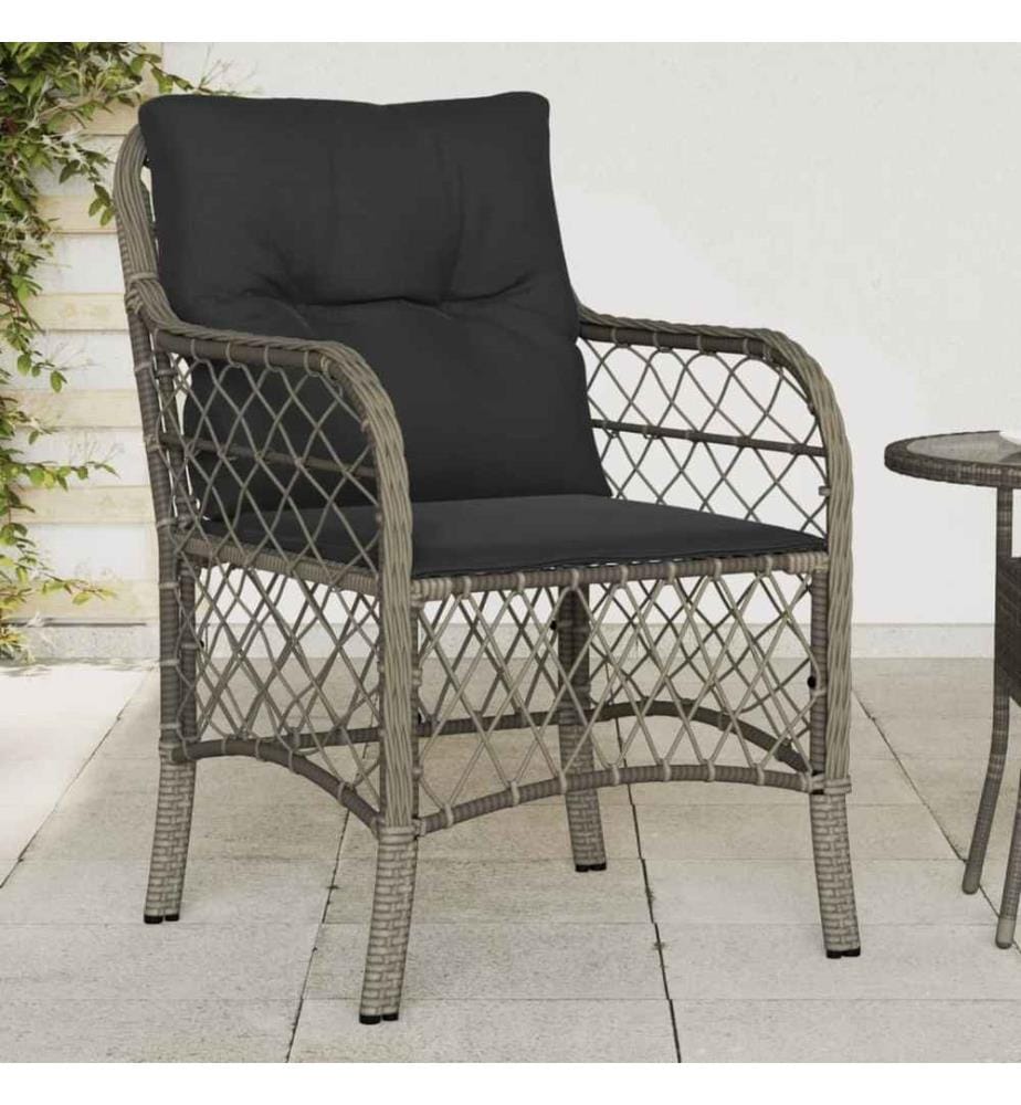 Gartenstühle mit Kissen 2 Stk. Grau Poly Rattan