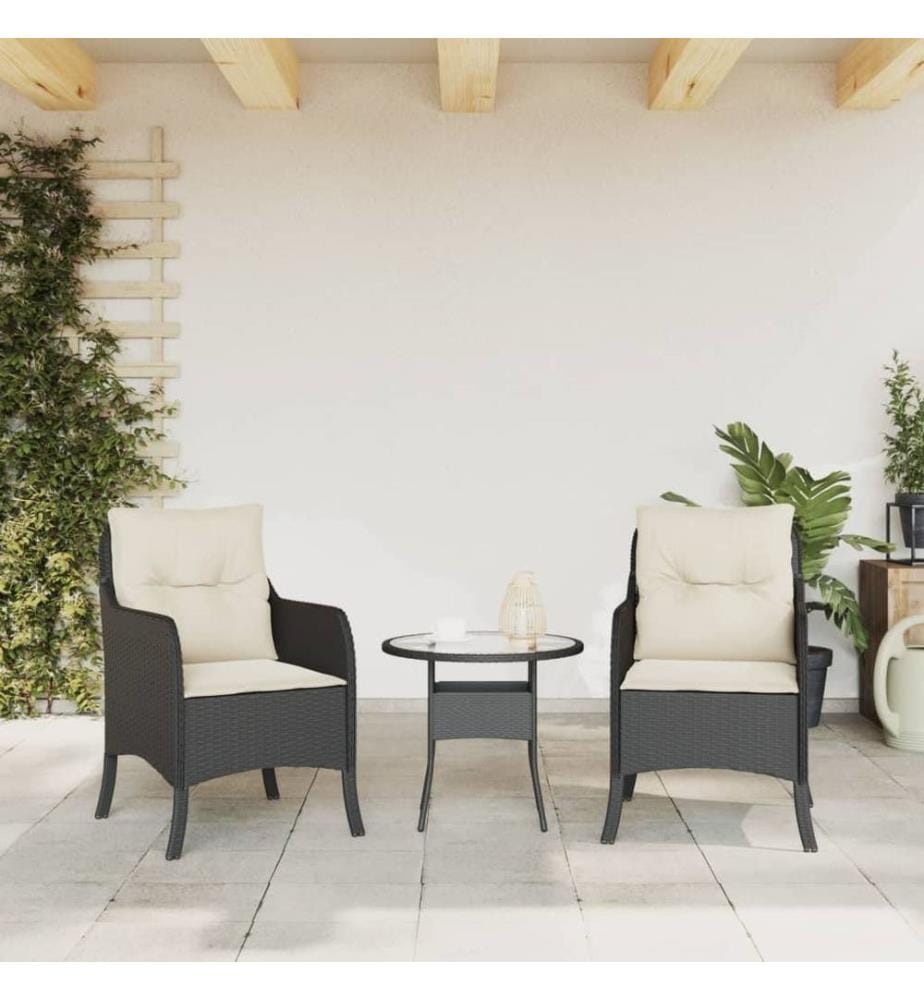 Chaises de jardin avec coussins 2 pcs noir résine tressée