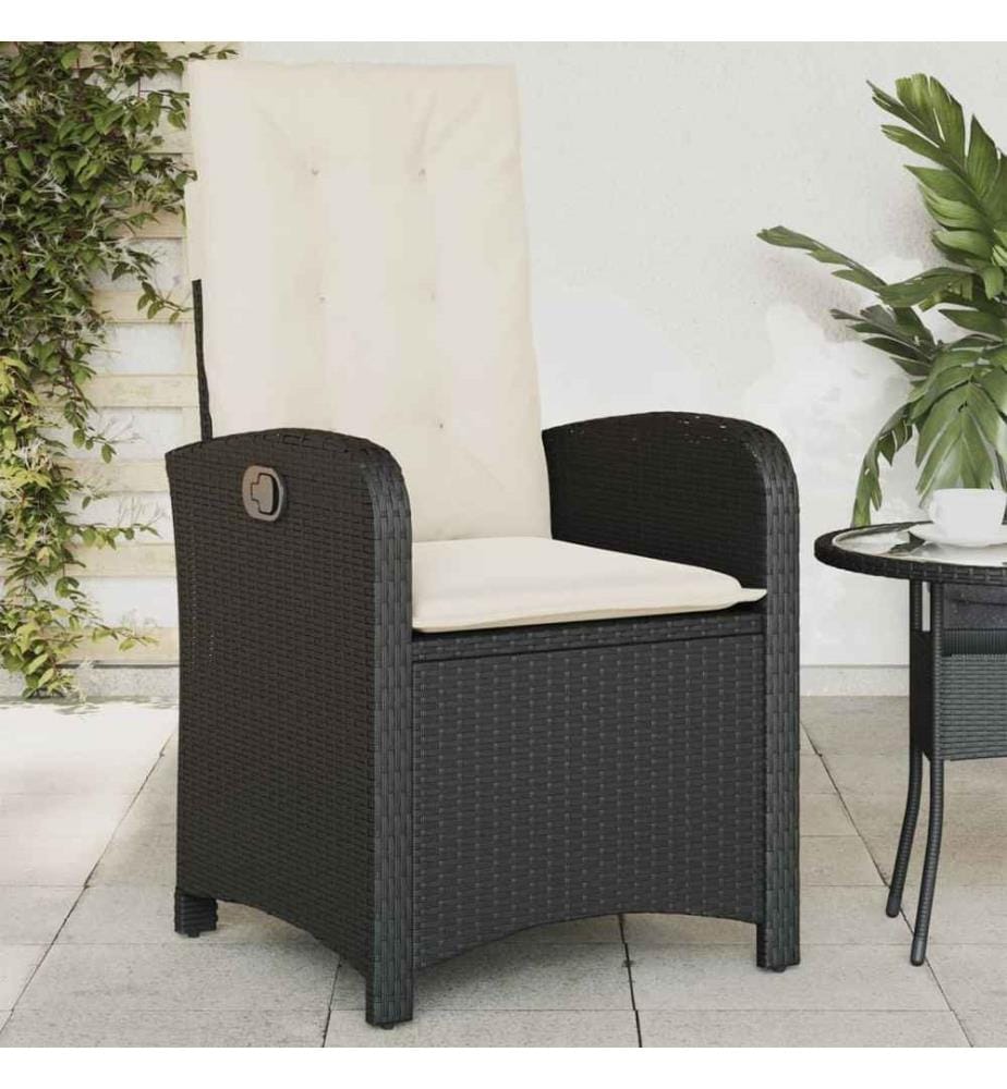 Gartensessel Verstellbar mit Kissen Schwarz Poly Rattan