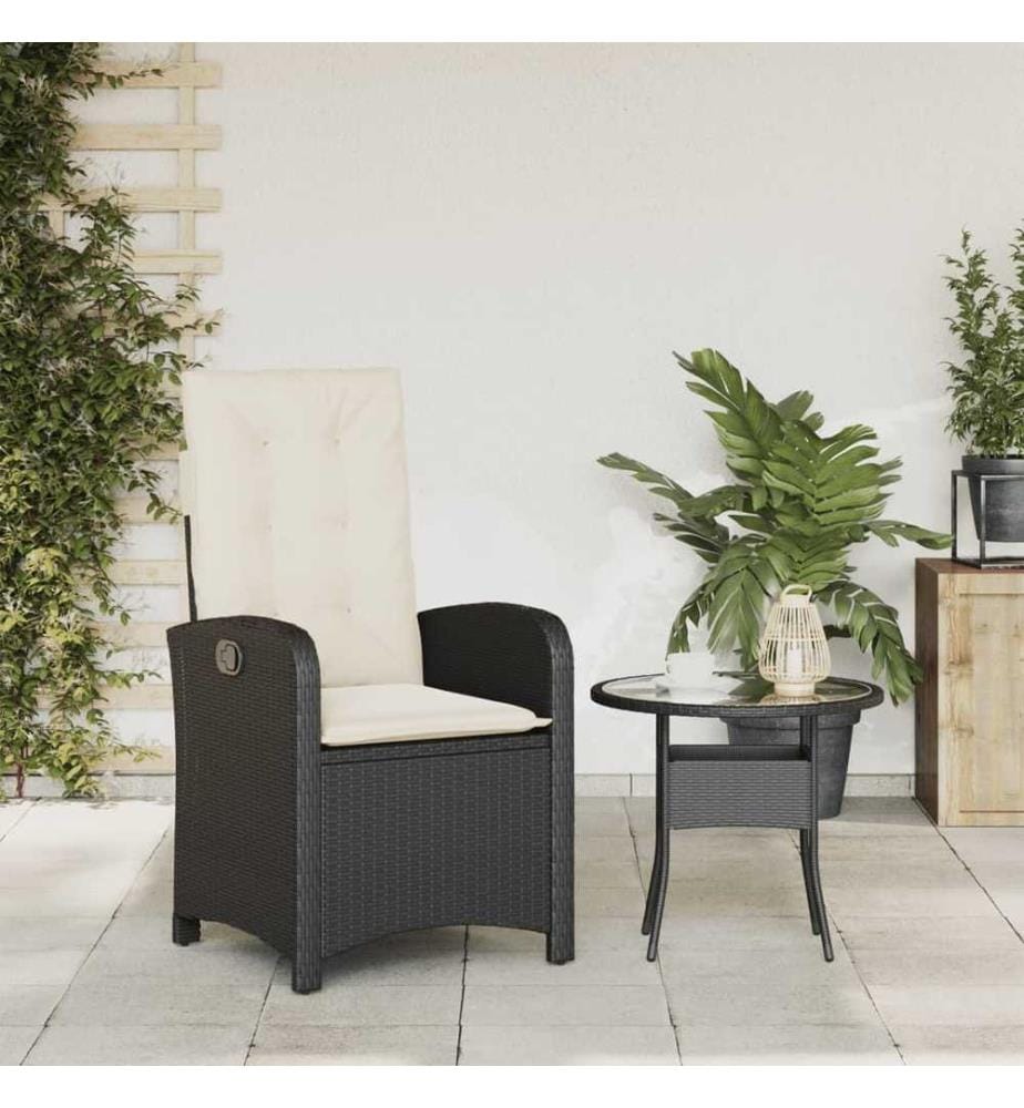 Gartensessel Verstellbar mit Kissen Schwarz Poly Rattan