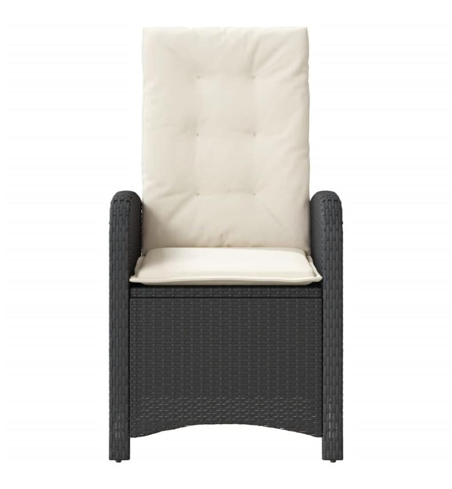 Gartensessel Verstellbar mit Kissen Schwarz Poly Rattan