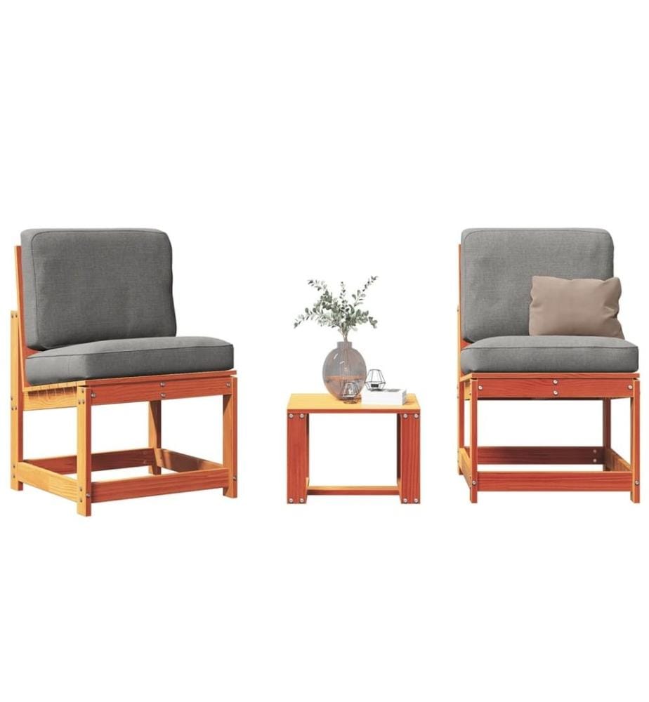 3-tlg. Garten-Lounge-Set Wachsbraun Massivholz Kiefer