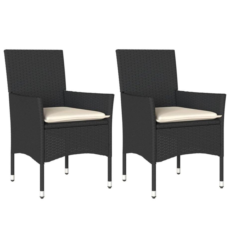 Chaises de jardin avec coussins 2 pcs noir résine tressée