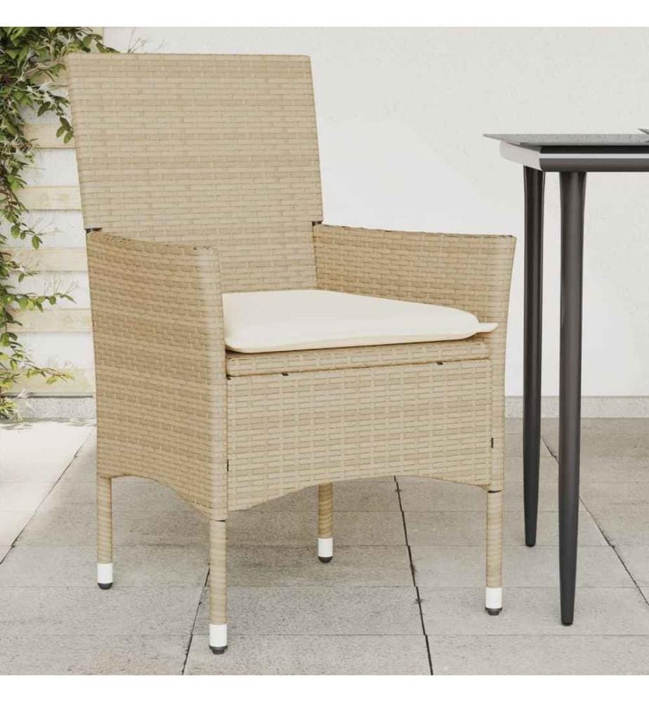 Gartenstühle mit Kissen 2 Stk. Beige Poly Rattan