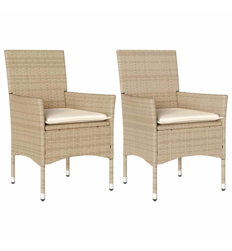 Gartenstühle mit Kissen 2 Stk. Beige Poly Rattan