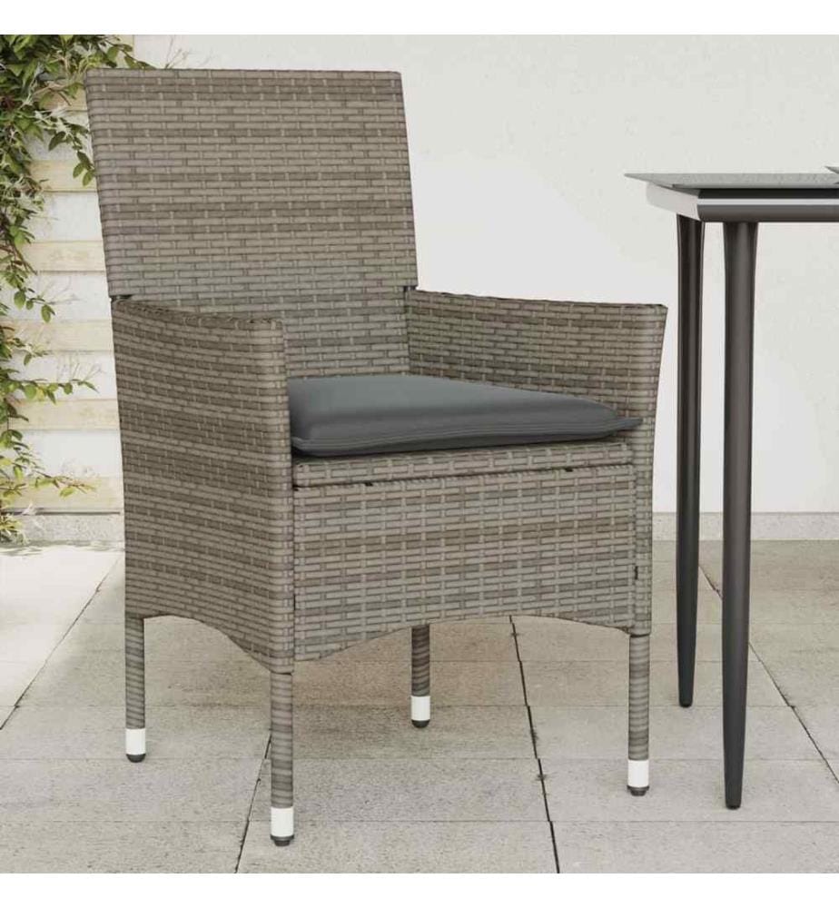 Gartenstühle mit Kissen 2 Stk. Grau Poly Rattan