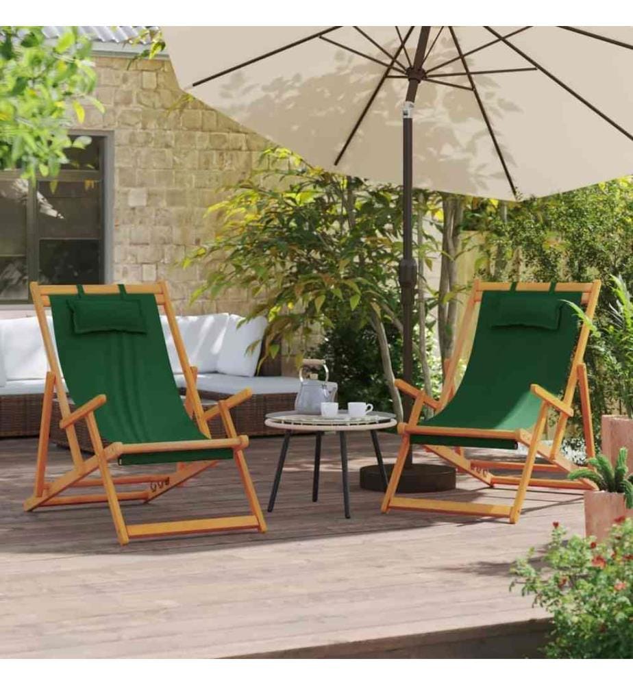 Chaises de plage pliables lot de 2 vert tissu