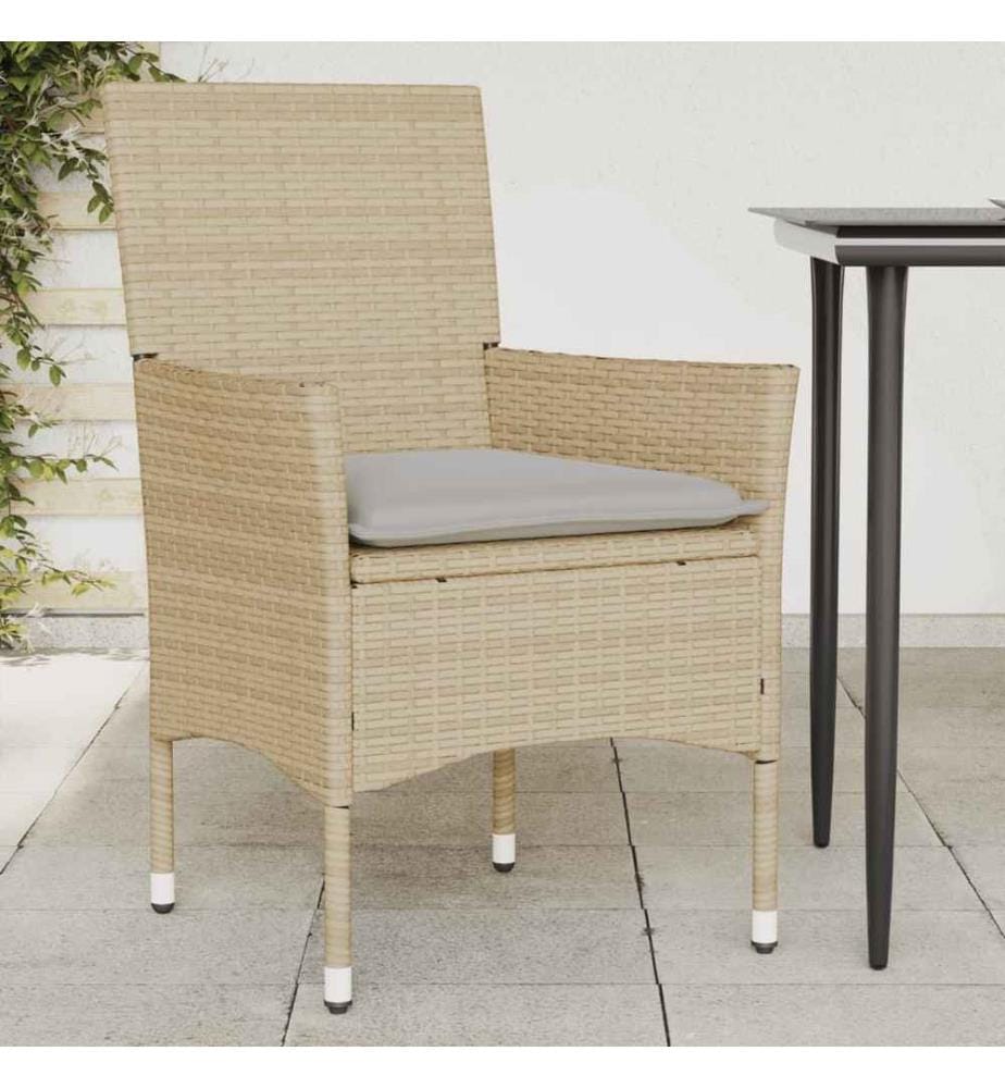 Gartenstühle mit Kissen 2 Stk. Beige Poly Rattan
