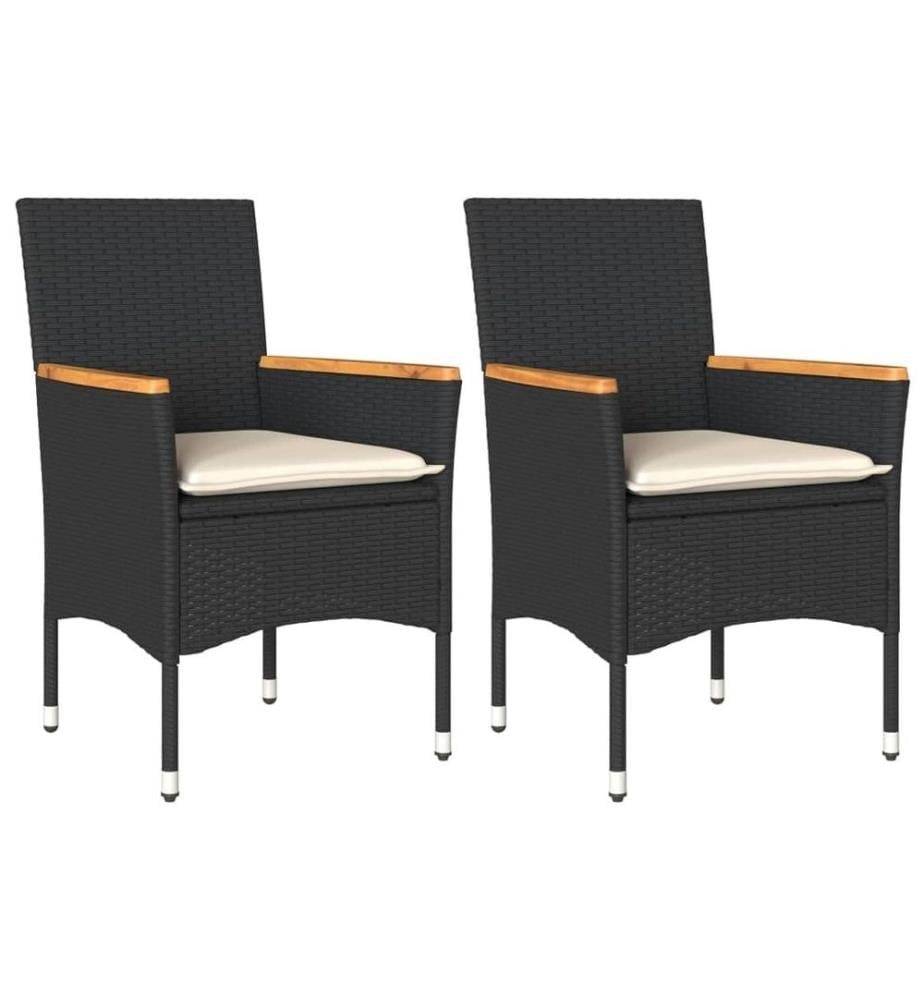 Chaises de jardin avec coussins 2 pcs noir résine tressée