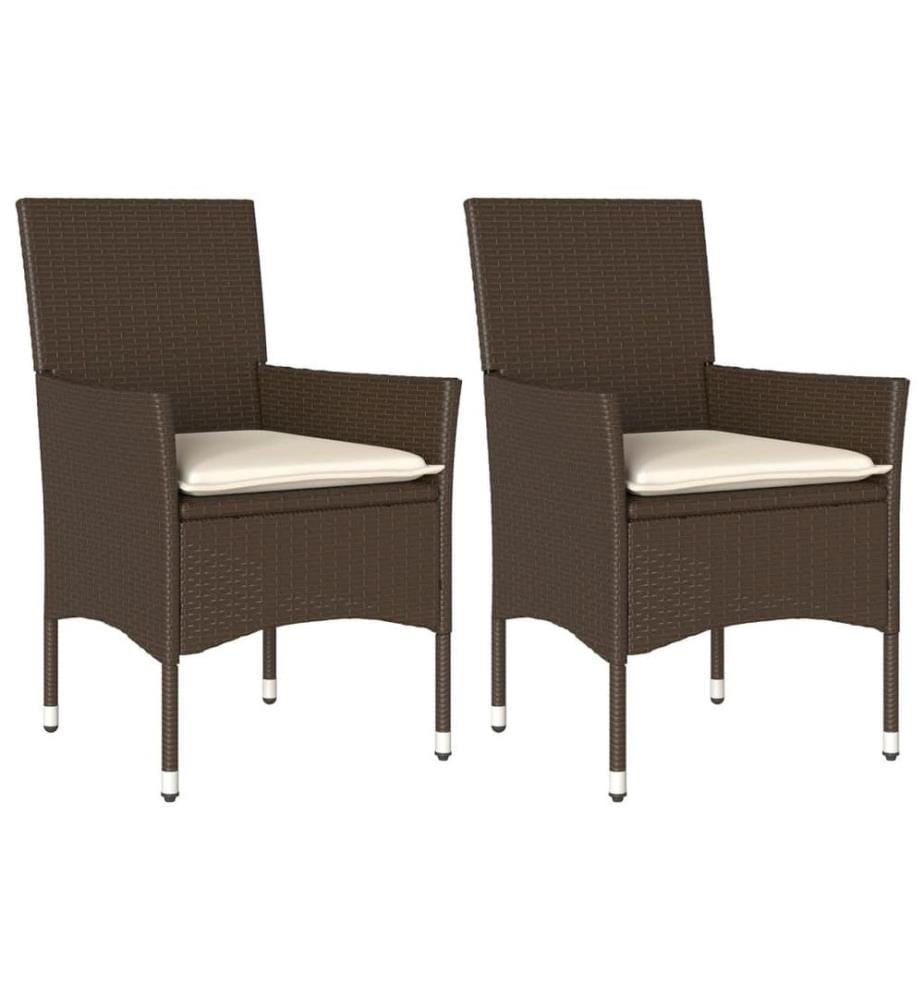 Chaises de jardin avec coussins lot de 2 marron résine tressée