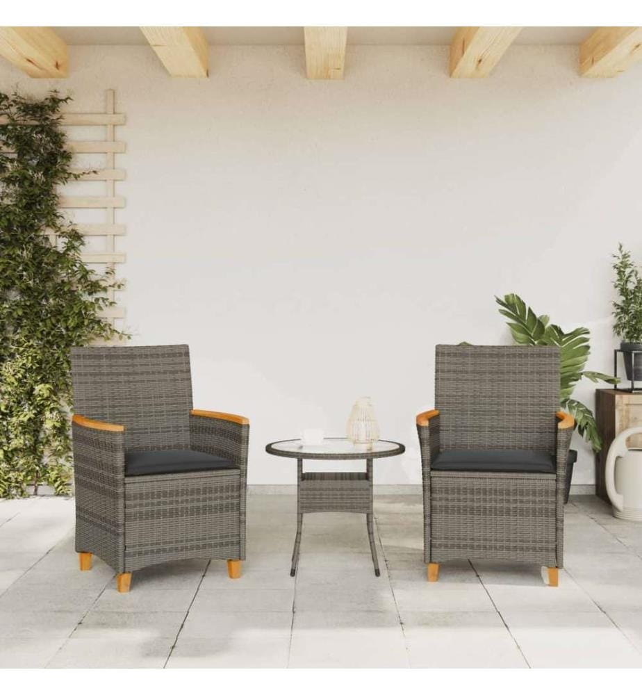 Chaises de jardin coussins lot de 2 gris résine tressée et bois