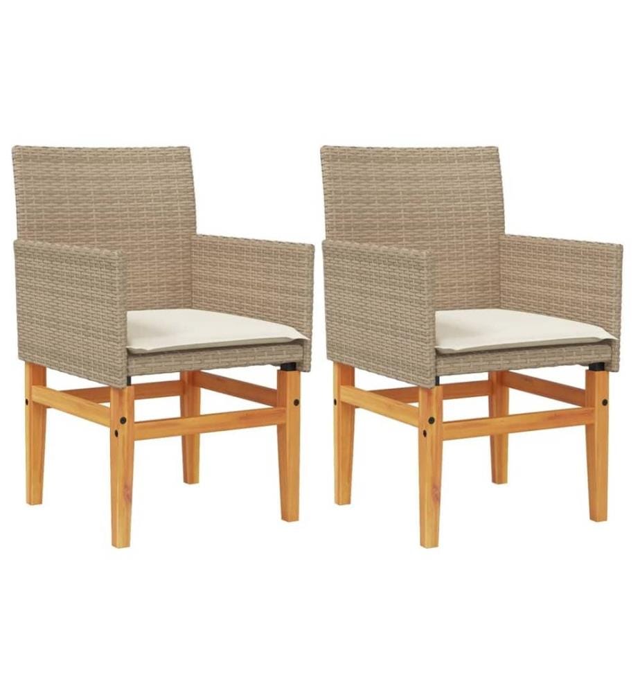 Gartenstühle mit Kissen 2 Stk. Beige Poly Rattan Massivholz